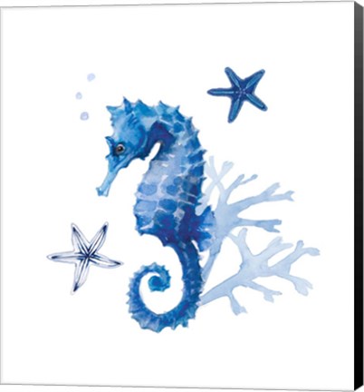 Framed Indigo Sea Horse Starfish Coral Print