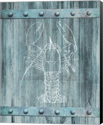 Framed White Lobster On Blue Print