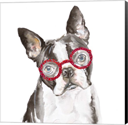 Framed French Bulldog with Glasses Print