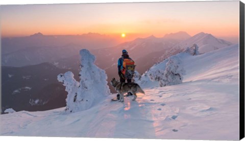 Framed Snowboarder and his Dog Print