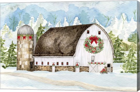 Framed Christmas Barn Landscape II Print