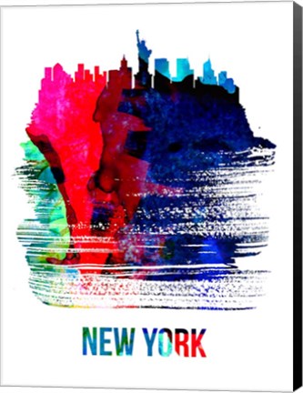 Framed New York Skyline Brush Stroke Watercolor Print