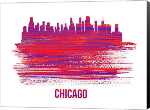 Framed Chicago Skyline Brush Stroke Red Print