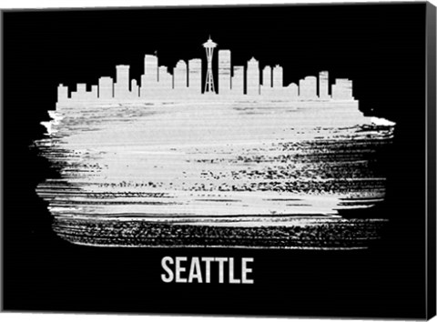 Framed Seattle Skyline Brush Stroke White Print