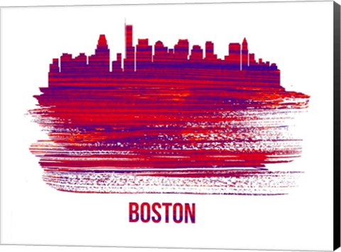 Framed Boston Skyline Brush Stroke Red Print