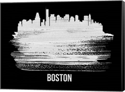 Framed Boston Skyline Brush Stroke White Print