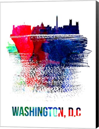 Framed Washington, D.C. Skyline Brush Stroke Watercolor Print