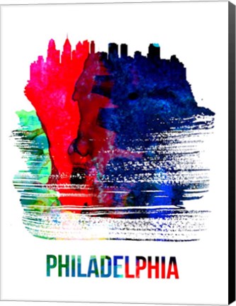 Framed Philadelphia Skyline Brush Stroke Watercolor Print