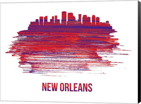 Framed New Orleans Skyline Brush Stroke Red Print