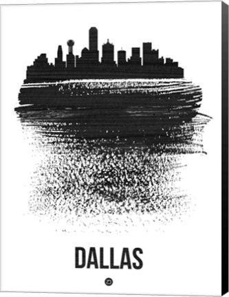 Framed Dallas Skyline Brush Stroke Black Print