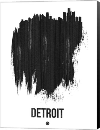 Framed Detroit Skyline Brush Stroke Black Print