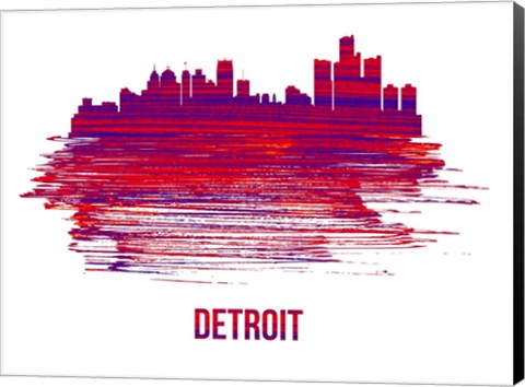 Framed Detroit Skyline Brush Stroke Red Print