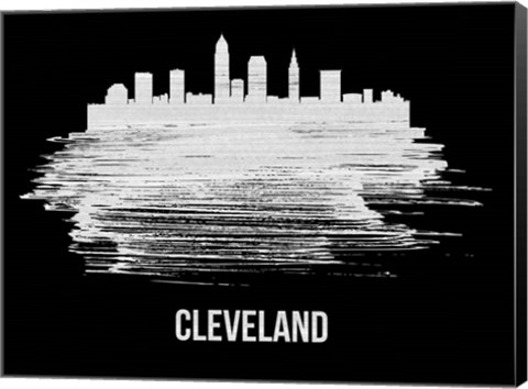 Framed Cleveland Skyline Brush Stroke White Print