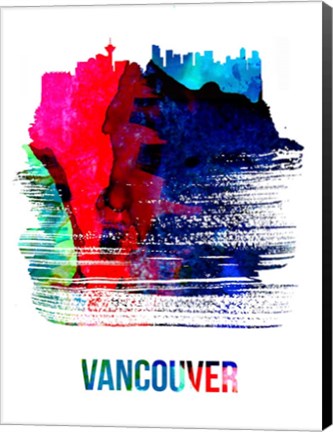 Framed Vancouver Skyline Brush Stroke Watercolor Print