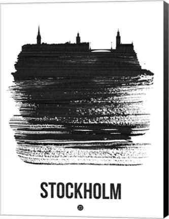 Framed Stockholm Skyline Brush Stroke Black Print