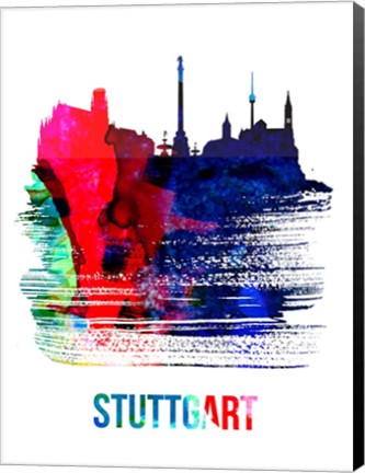 Framed Stuttgart Skyline Brush Stroke Watercolor Print