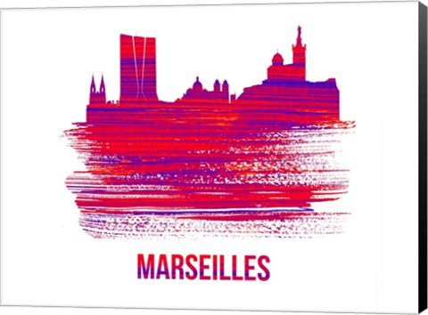 Framed Marseilles Skyline Brush Stroke Red Print