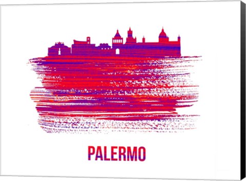 Framed Palermo Skyline Brush Stroke Red Print