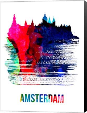 Framed Amsterdam Skyline Brush Stroke Watercolor Print