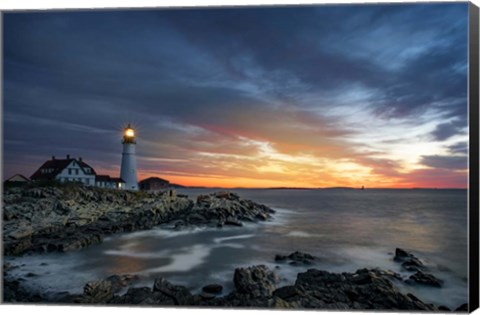 Framed Autumn Dawn at Portland Head Light Print