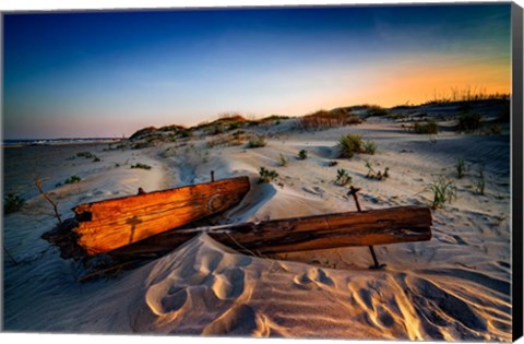 Framed Wreckage In The Dunes Print