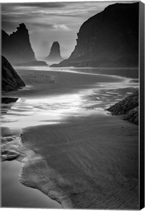 Framed Last Light on Bandon Beach Monochrome Print