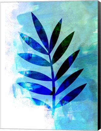 Framed Blue Leaf Watercolor III Print