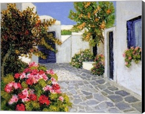 Framed Fleurs Roses a Mykonos Print