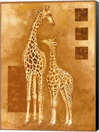 Framed Mother Giraffe with Young Print