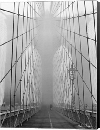 Framed Foggy Day on Brooklyn Bridge Print