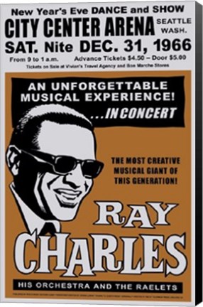 Framed Ray Charles, Seattle, New Year&#39;s Eve, 1966 Print