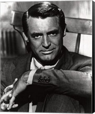 Framed Cary Grant, greyscale photo Print