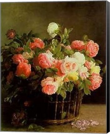 Framed Basket of Roses Print