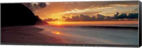 Framed Sunset On Kalalau Beach, Hawaii Print