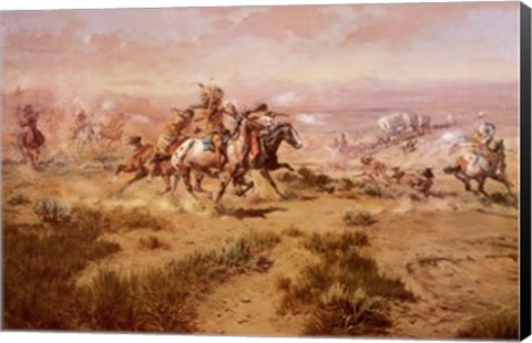 Framed Attack On The Wagon Train Print