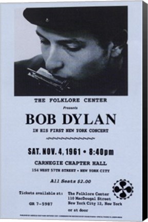 Framed Bob Dylan, Carnegie Hall, 1961 Print