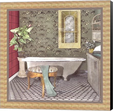 Framed Bathroom In Green II Print