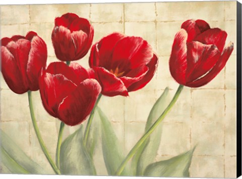 Framed Red Tulips on Ivory Print