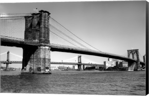 Framed Brooklyn Bridge and Manhattan Bridge, Day Print