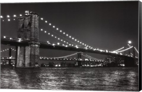 Framed Brooklyn Bridge and Manhattan Bridge, Night Print