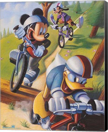 Framed Mickey &amp; Friends: Biking Print