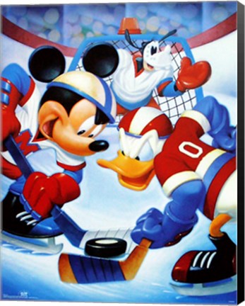 Framed Mickey &amp; Friends: Ice Hockey Print