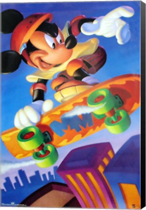 Framed Mickey Mouse: Skateboarding Print