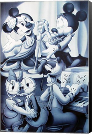 Framed Mickey &amp; Friends: Nightclub B&amp;W Print