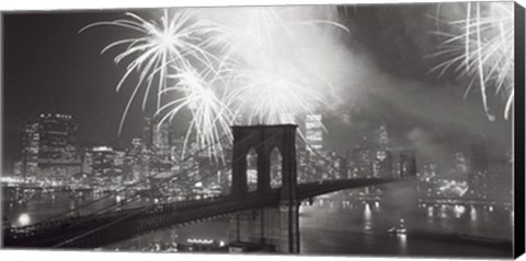 Framed Fireworks over the Brooklyn Bridge Print