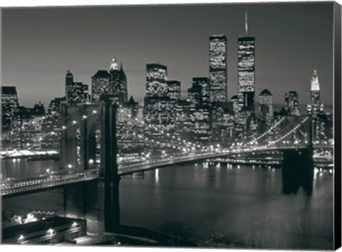 Framed Manhattan Skyline at Night Print