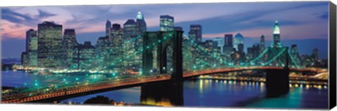 Framed Brooklyn Bridge and Skyline at Night Print