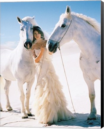 Framed Woman with White Horses Print