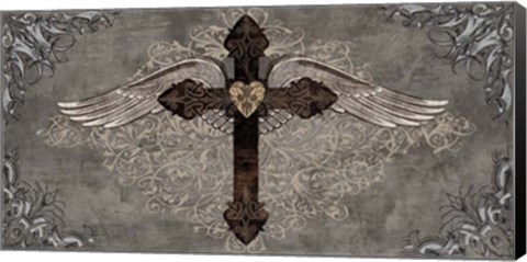 Framed Cross with Wings Print