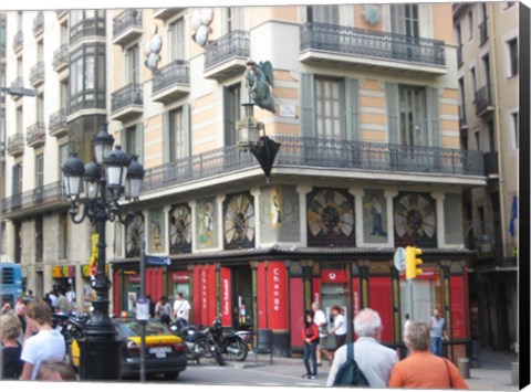 Framed Barcelona Busy Street Print